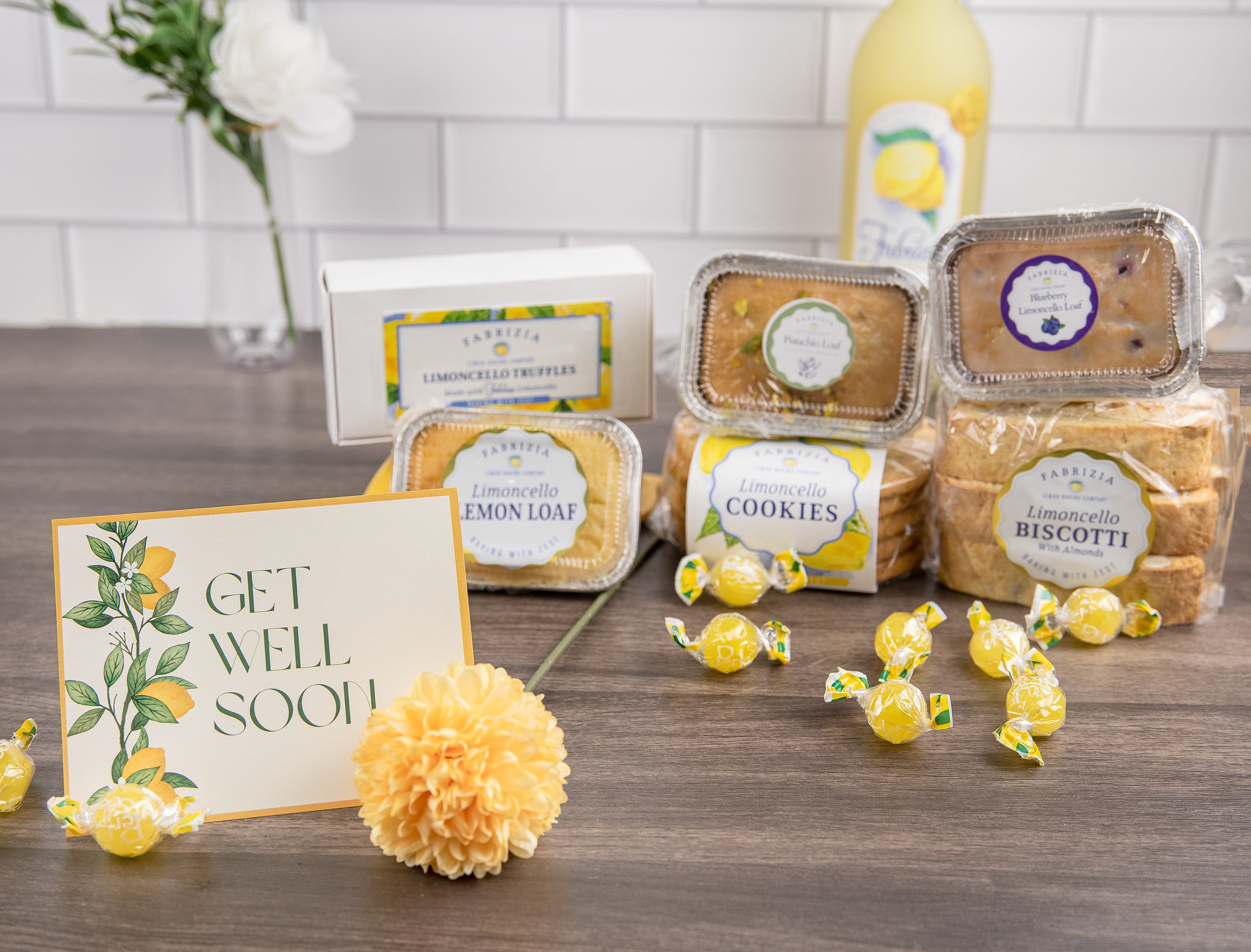 Fabrizia Limoncello Get Well Box Comes With Limoncello Cookies, Limoncello Biscotti, Limoncello Truffles, Limoncello Lemon Loaves